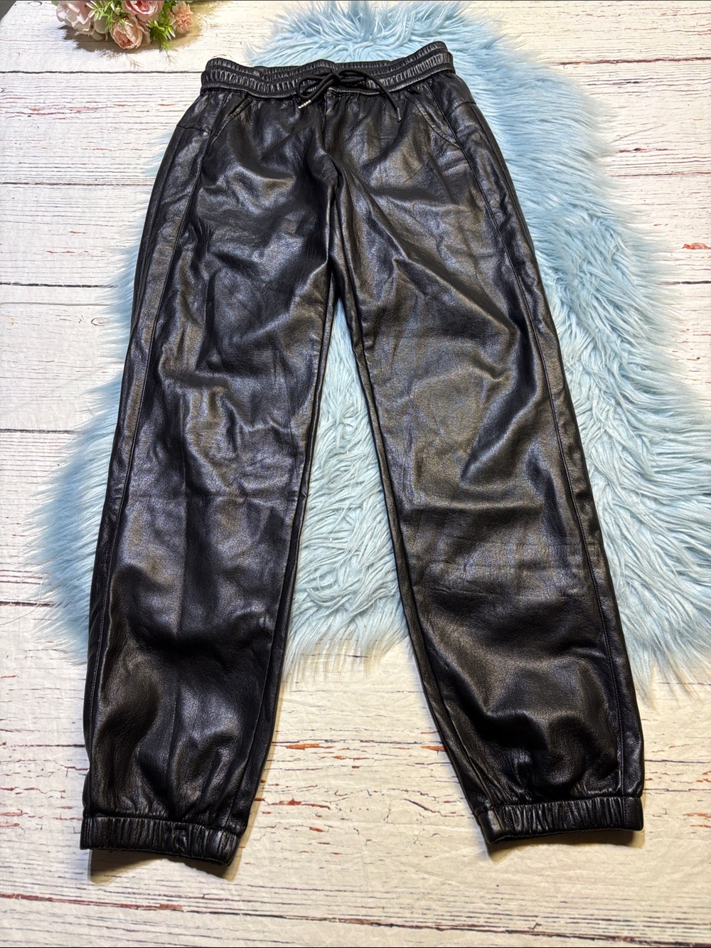 MELISSA NEPTON Black Faux Leather Jogger Pants sz S